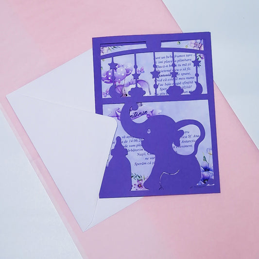 Invitatie Botez Fetite Elefantel Decupat