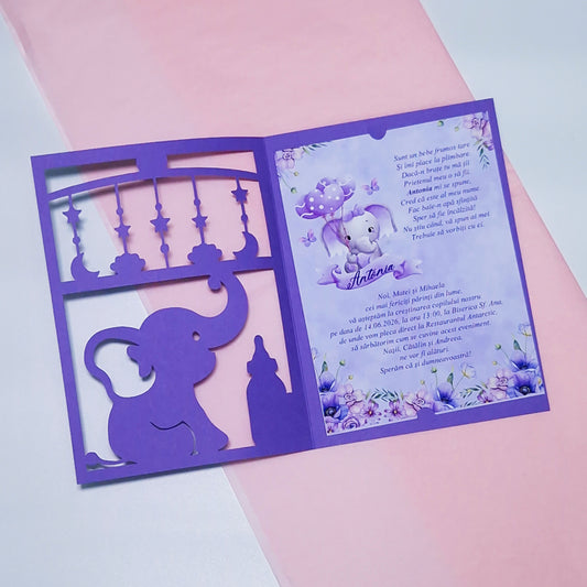 Invitatie Botez Fetite Elefantel Decupat