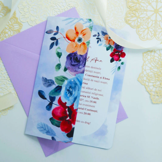 Invitatie Nunta Eleganta Flori Colorate