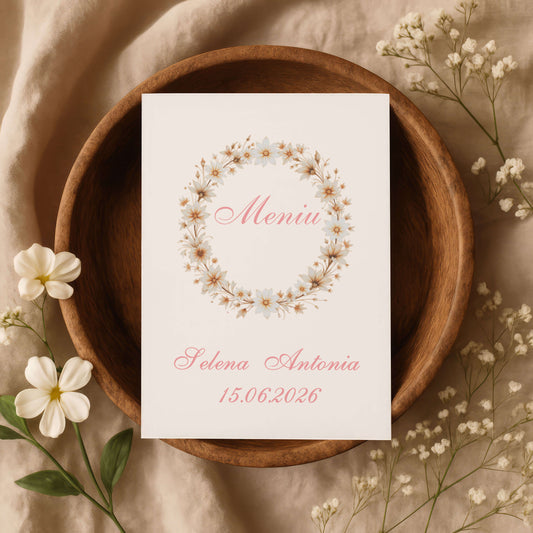 Meniu Botez Fetite Coronita Flori Crem